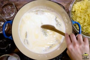 Stirring milk for mashed potatoes