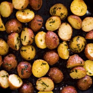 roasted small potatoes in a pan