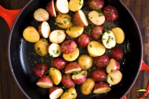 potatoes in a cast iron skillet