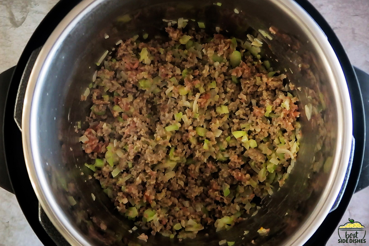 Browned sausage in the instant pot for instant pot stuffing