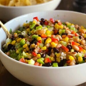 black eyed peas salad in a white bowl