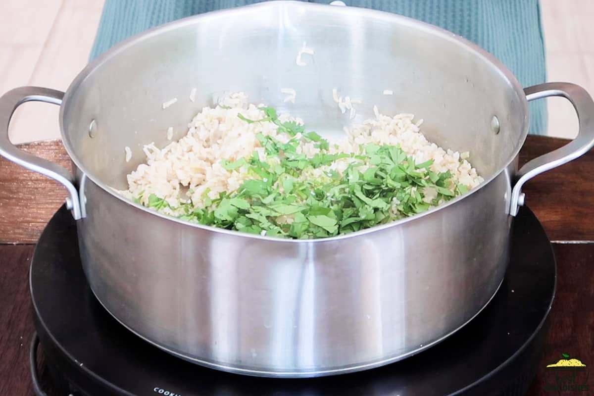 adding cilantro to rice