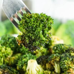 Air fried broccoli on a fork