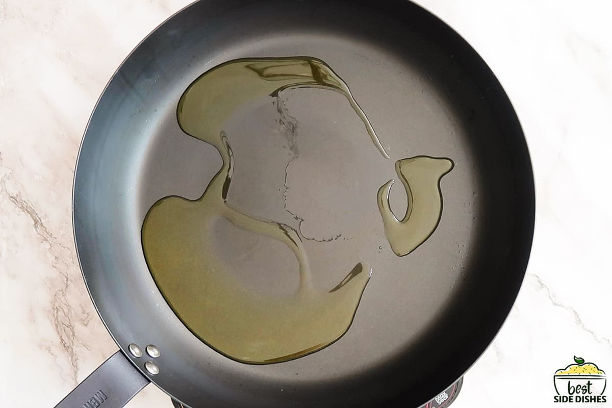 oil heating on a skillet