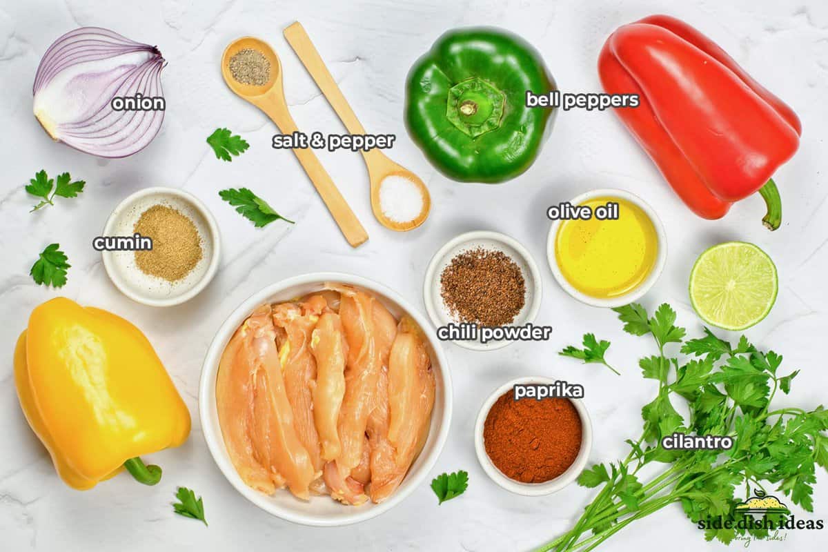 ingredients for fajita veggies with labels