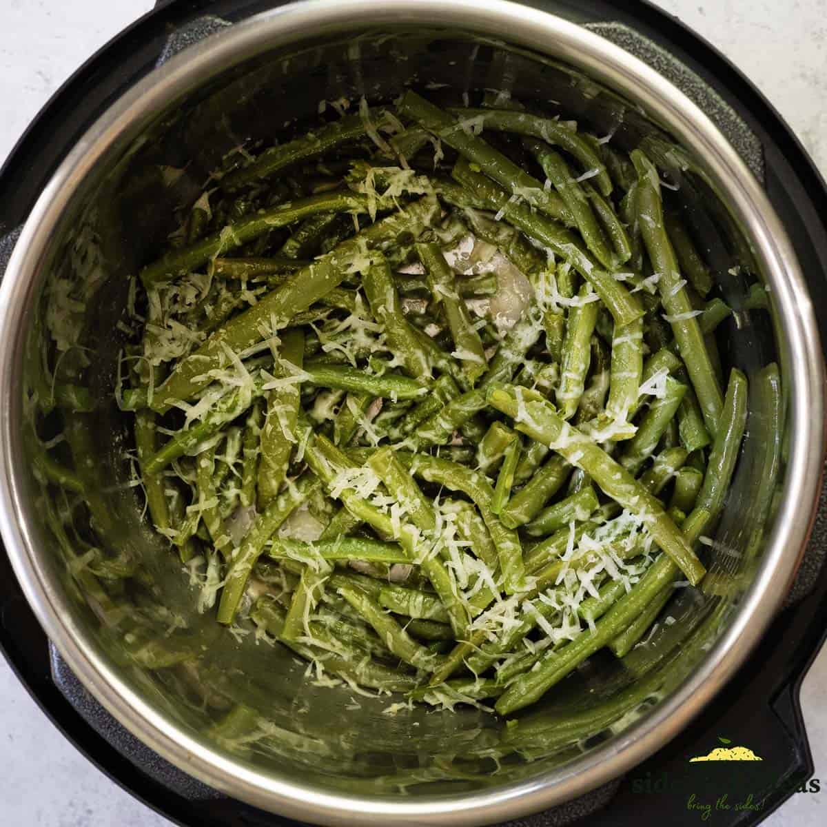 green beans and cheese inside the instant pot